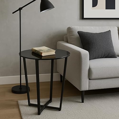 Miniatura 21 de Mango Steam Mesa de centro redonda de cristal de metro para sala de estar y comedor, parte superior transparente/base negra Vidrio transparente y