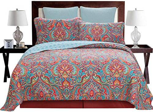 Amazon.com: HNNSI Floral Bohemian Quilt Comforter Sets Queen Size 3 ...
