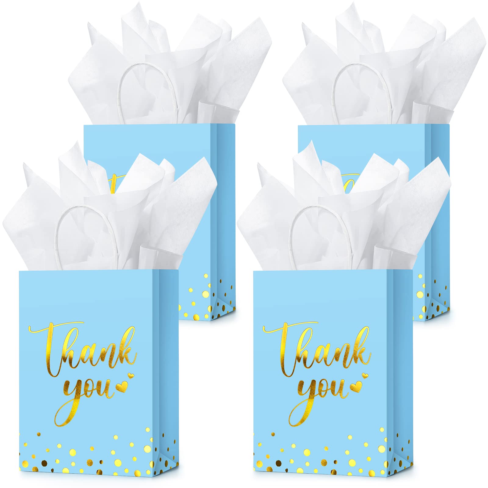 Tinlade 30 Pcs Thank You Gift Bags with Tissue Paper Gold Thank You Wedding Bags with Handle for Graduation Business Shopping Wedding Shower Party