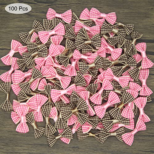 100Pcs Mix Style Mini Satin Ribbon Bows Ties Grosgrain Tiny Bows Little Bowknot Flower Embellishments For Craft Projects, Card Making, Sewing, Gift Wrapping (Gingham) #TOP1