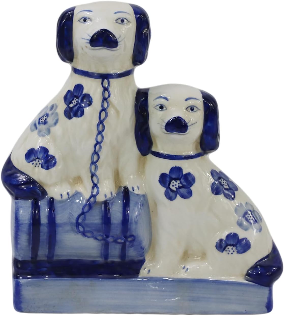 Hand-Painted Porcelain Dog Figurines Sitting on The Drum,Ceramic Dog Collectibles for Home Decoration,Unique Gifts