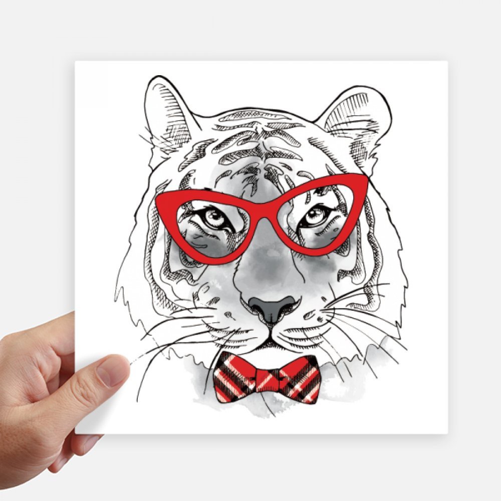 Sticker Tigre Lunettes Carré Autocollant 20cm Anti-Rayures pour Valise Moto et Ordinateur 4Pcs