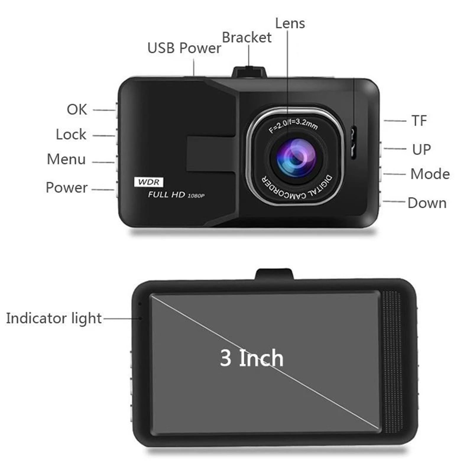 Videocamera Video registratore for Auto HD Visione Notturna Monitor for Auto Assicurazione Auto Montato su Auto