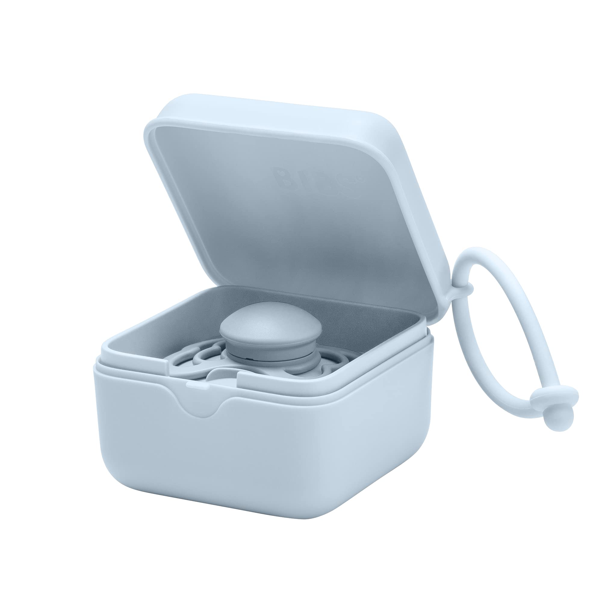 BIBS Pudełko na smoczek z gumką. Pudełko sterylizatora na smoczek. Materiał w 100% wolny od BPA. Wyprodukowano w Danii. Baby Blue