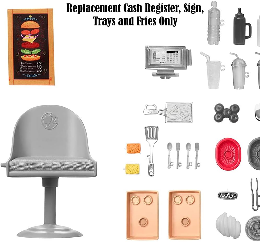Replacement Parts for Fresh 'n Fun Food Truck Barbie Doll Playset - GMW07 ~ Replacement Cash Register, Sign, Trays and Fries