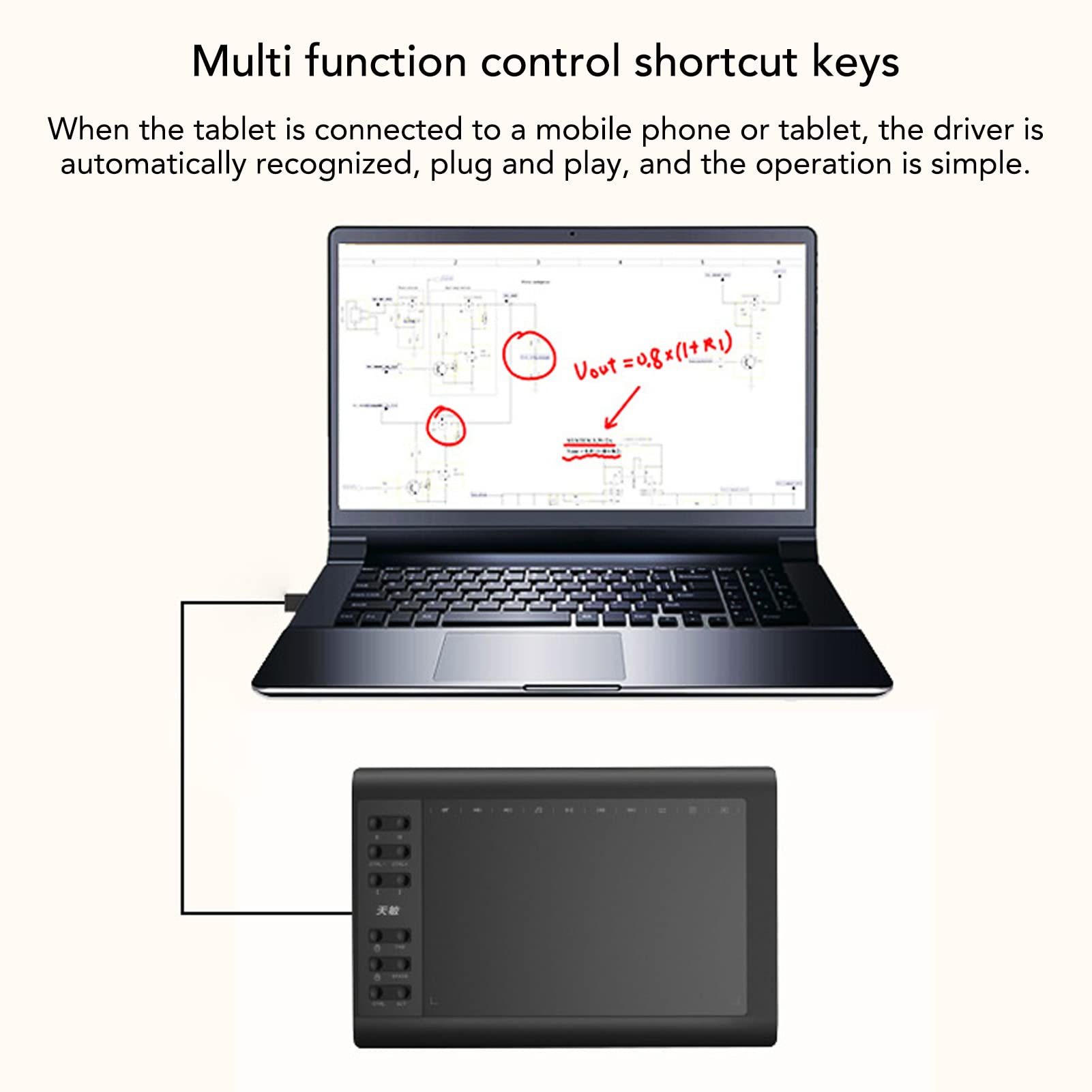 Tableta Gráfica de Dibujo, 10x6 Pulgadas, 12 Teclas de Acceso Directo Físico, Tableta Gráfica de Interfaz USB de 8192 Niveles para Pintura, Diseño, Boceto de Creación de Arte(Negro)