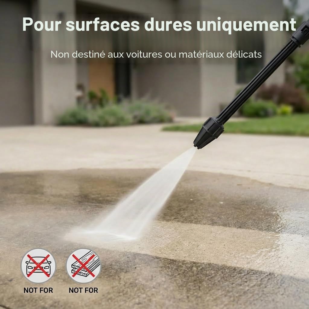 Lance Turbo Rotative Nettoyeur Haute Pression Compatible avec Karcher K2–K7 & LAVOR | Jet Conique 360° | Idéale pour Béton, Dalles et Allées, 160Bar