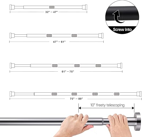 Miniatura 7 de BRIOFOX Barra de cortina de ducha ajustable de 32 a 61 pulgadas, barra de ducha de tensión de resorte, sin perforación, antideslizante, cromada