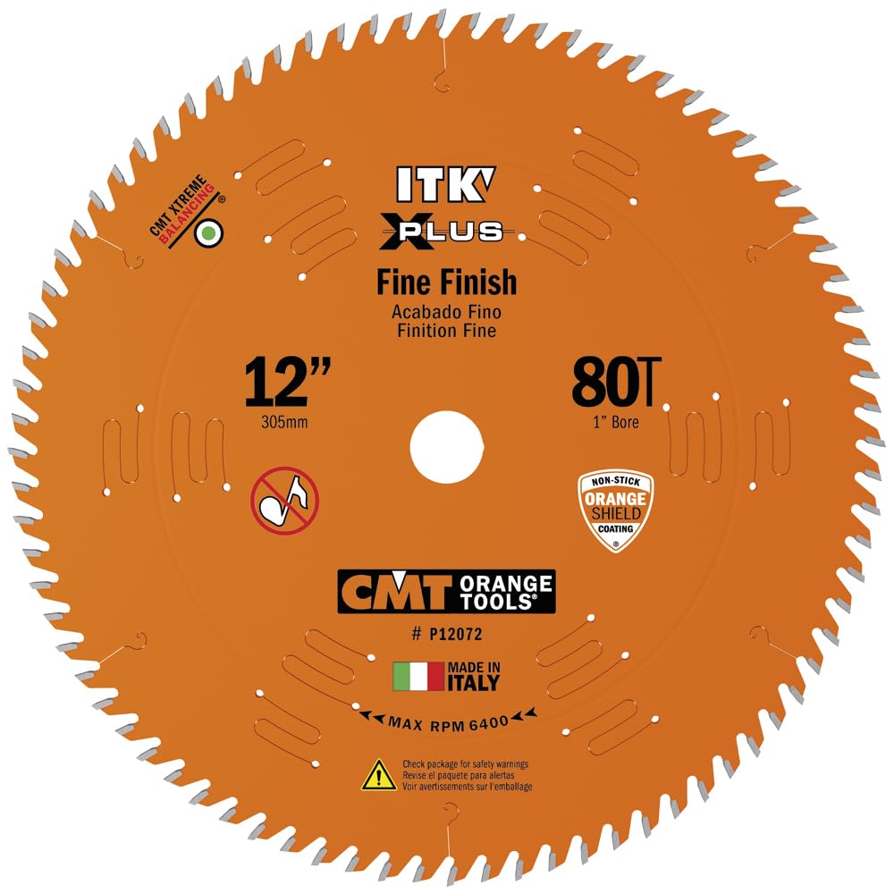 CMT Orange Tools P12072 - ITK Plus Finish Saw Blade HW D=12x80T ATB Bore=1"