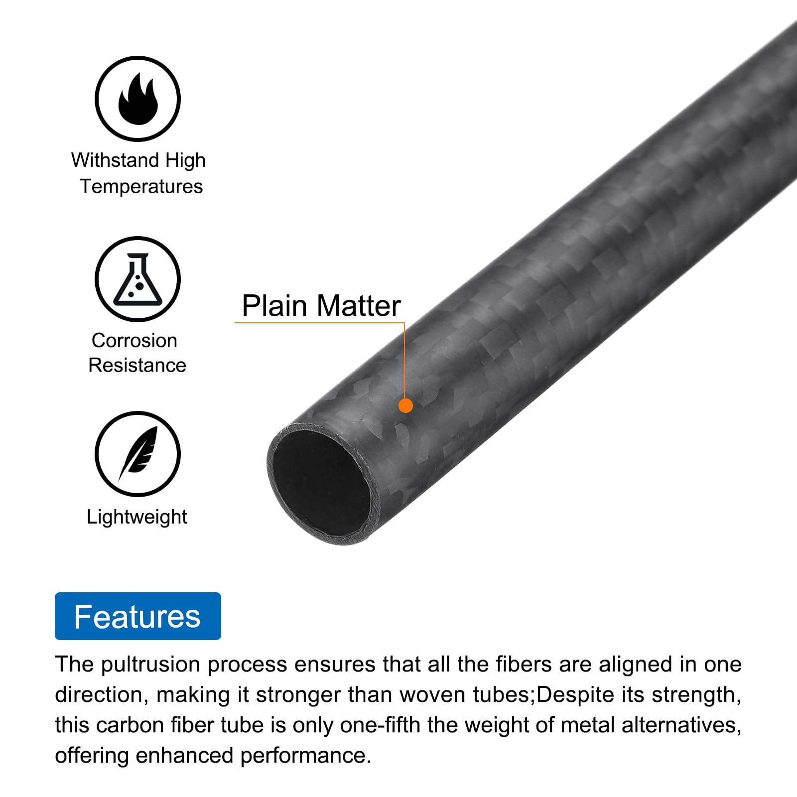 QUARKZMAN 4Pcs Tubes en Fibre de Carbone 10 x 12 x 500mm Surface Mate Tige en Carbone Enroulée en 3K pour avion RC, Quadricoptère, Multicoptère