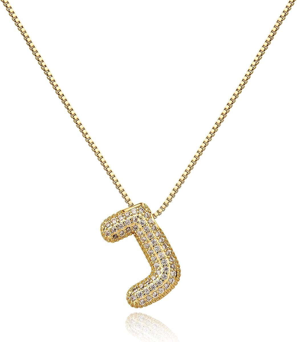 Collar con inicial Cicy Bell para mujer Collar con letras de burbujas chapado en oro de 18 quilates | Delicado collar con colgante de circonita cúbica con nombre A-Z, regalo de joyería de moda para cumpleaños