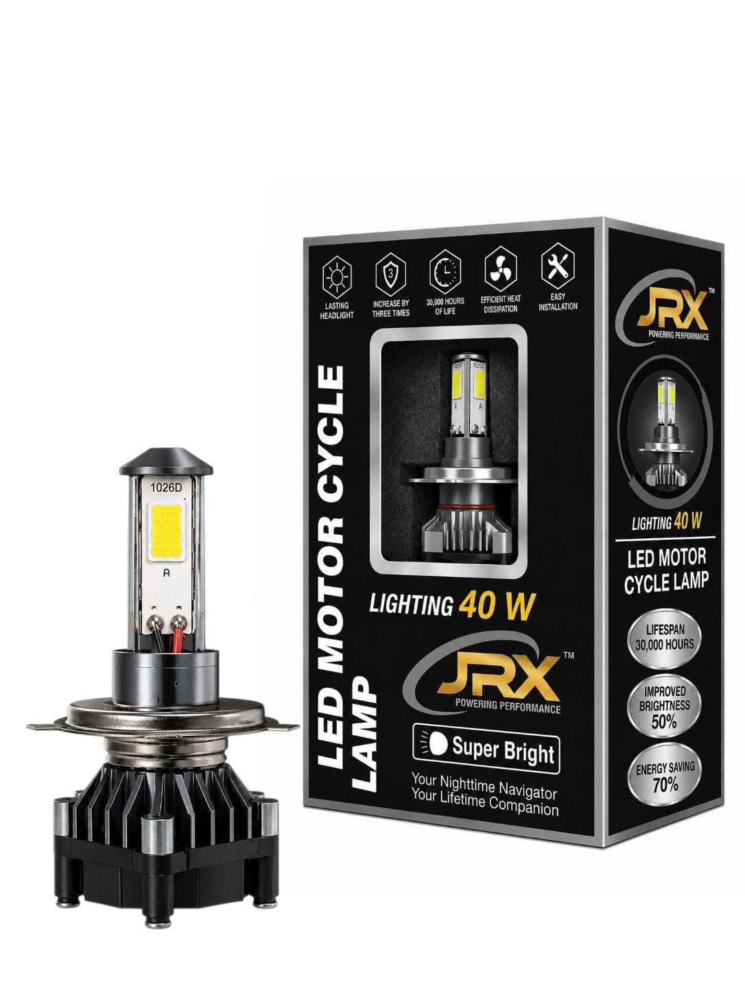 JRX 40W H4 LED Bulb for Motorcycle Headlight, Universal Fit, Bright White Beam-image-2