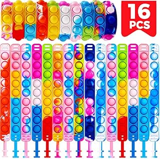 YOGINGO 16 PCS Pop Bracelet it Fidget Toys Pack, Fidget Bracelet Birthday Party Gifts,Pinata Christmas Eve Box Stocking Fillers Kids, Party Bag Fillers Fidget Wristband as Return Gifts for Kids