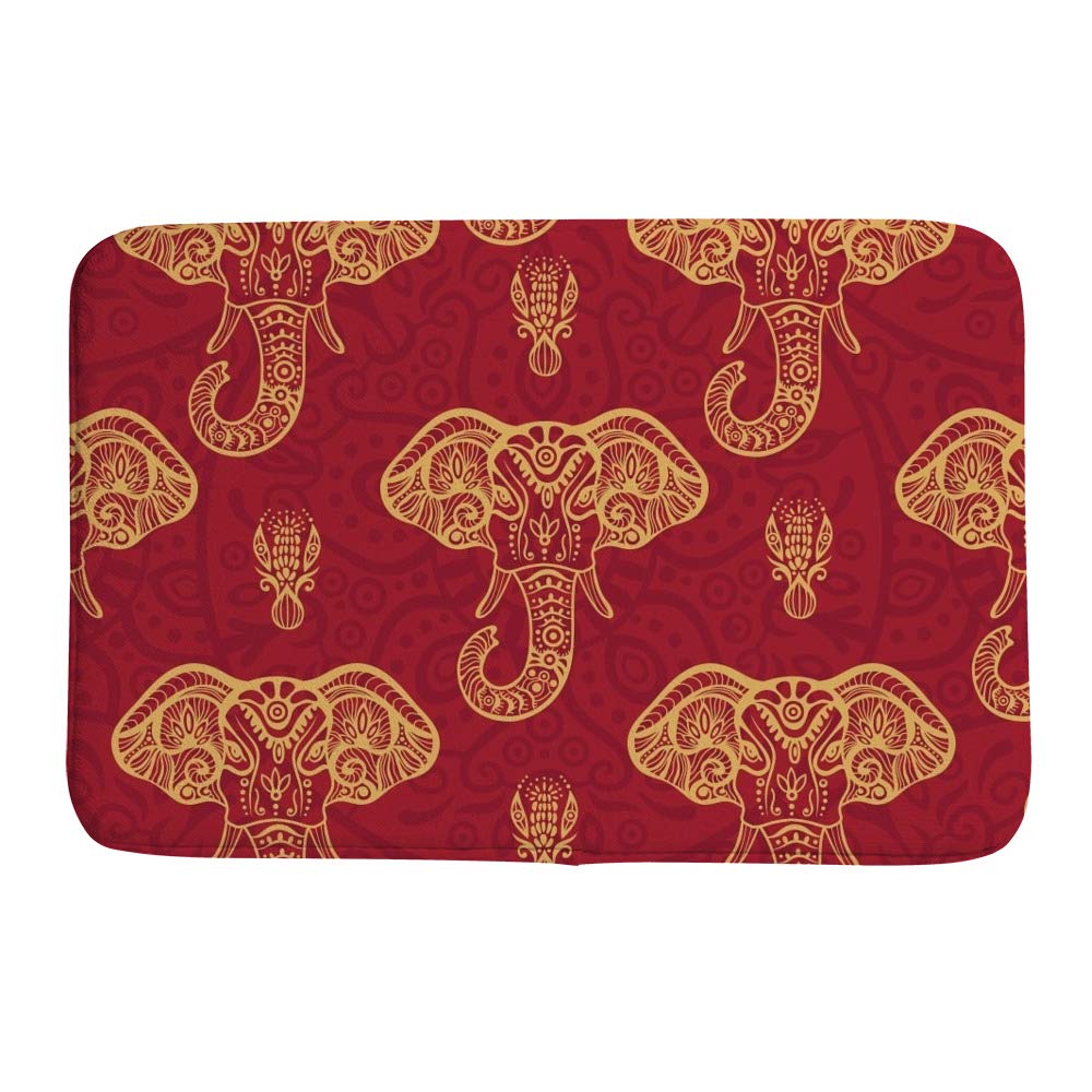Tapis de bain anti-sol froid velours corail éléphants indiens Ruchen