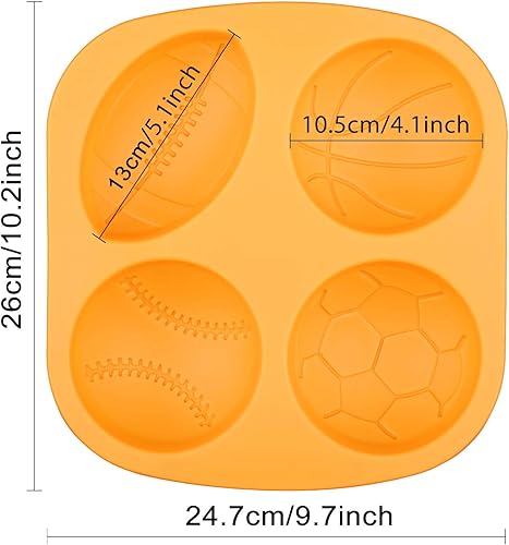 Miniatura 2 de Bolas deportivas de tamaño gigante Molde de silicona para cubitos de hielo, cesta de atleta, pelota de rugby, tenis, fútbol, fútbol, chocolate,