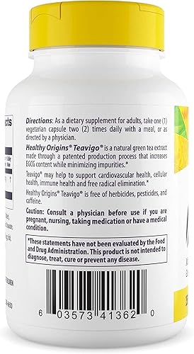 Miniatura 3 de Healthy Origins TEAVIGO, Extracto de té verde, 94% EGCG, 150 mg – Cápsulas de extracto de té verde de Camellia Sinensis – Suplemento antioxidante