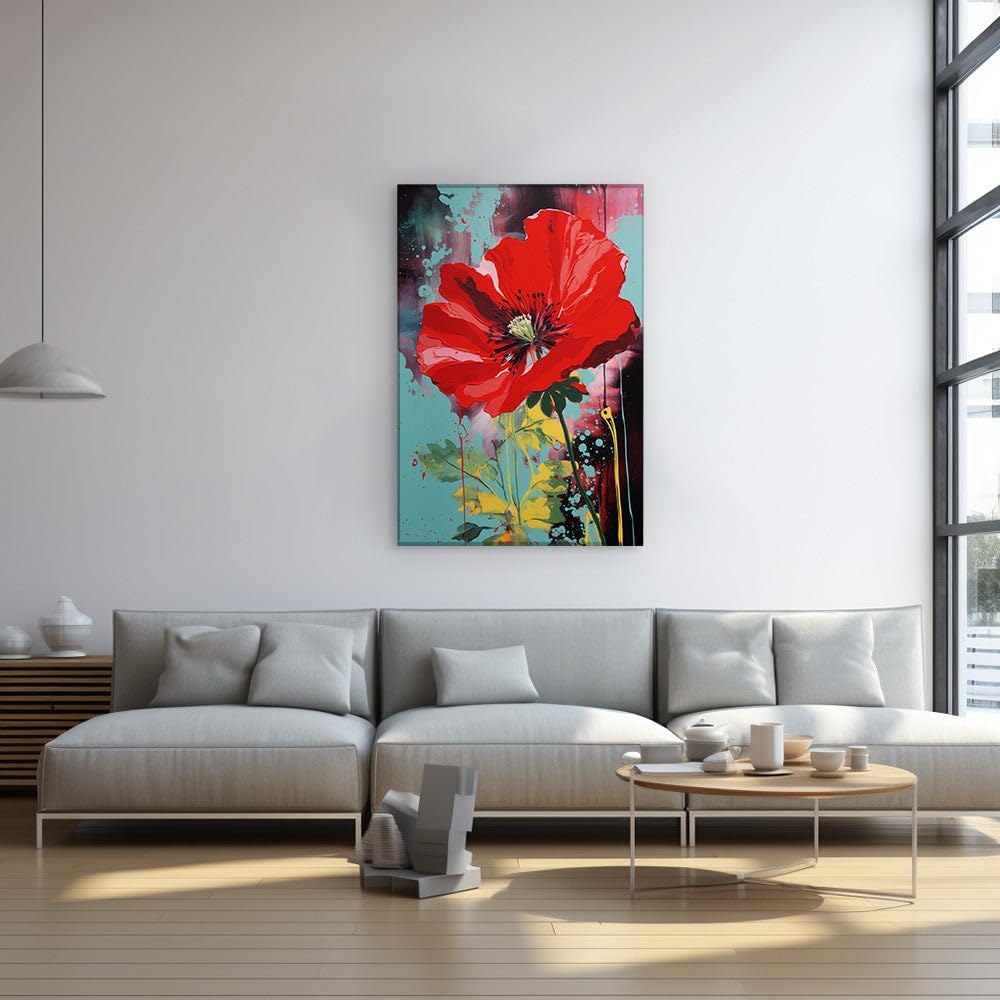 Canvas for Living room. Whispers of Color: Dreamlike Abstraction in Two Red Poppies, 27 x 18 inch Canvas Wall Art - Ready to Hang - 69x46 cm (27x18 inch)