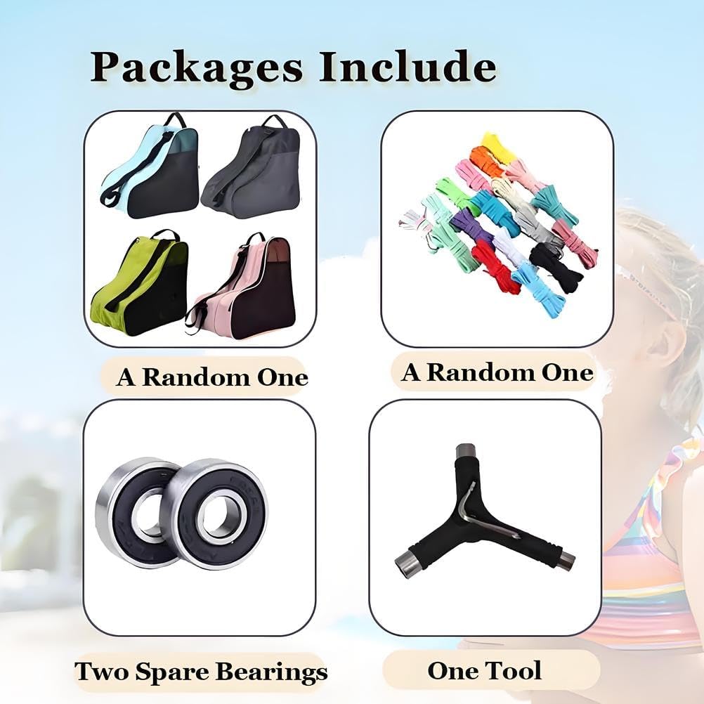 Girl's Roller Skates, Classic Double Row High Top Roller Skates in Microfibre Aluminium Alloy Base, Suitable for Indoor and Outdoor Use Includes Carry Bag