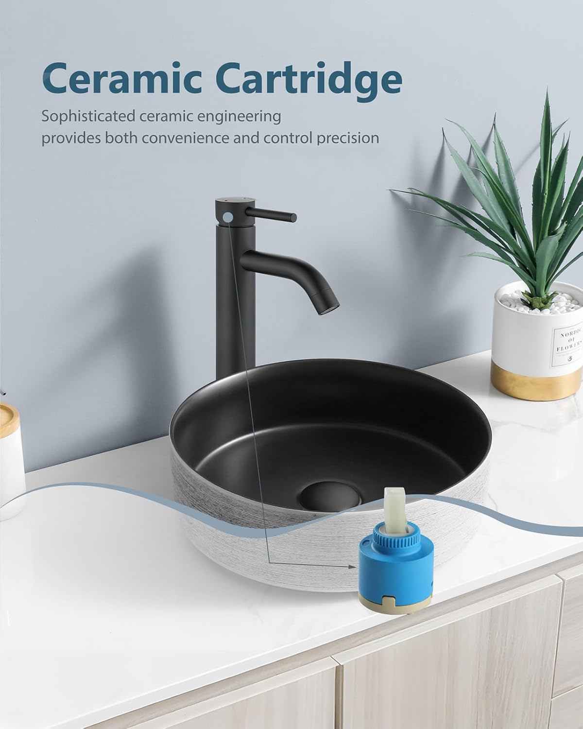 Aolemi Matte Black Vessel Sink Faucet Bathroom Faucet Tall Stainless Steel Bathroom Sink Faucet Single Handle One Hole Round Body with Pop up Drain Basin Bowl Vanity Lavatory Mixer Tap