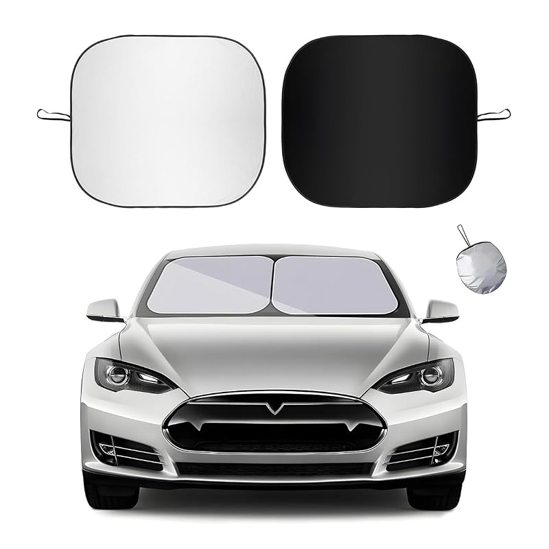 Protetor solar para para-brisa Dickno com tecido prateado, dobrável, 71,1 x 78,7 cm, para carros, caminhões e SUVs, kit com 2 unidades