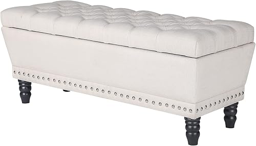 Joveco Banco de almacenamiento, reposapiés otomano, banco de entrada otomano de almacenamiento copetudo con remache, reposapiés para sala de estar y