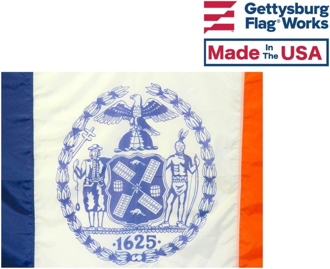 12x18" New York City Boat Flag - Durable and Fade Resistant All Weather Nylon, Sewn Panels, with Canvas Header and Brass Grommets, 4 Rows of Fly End Stitching - Made in the USA