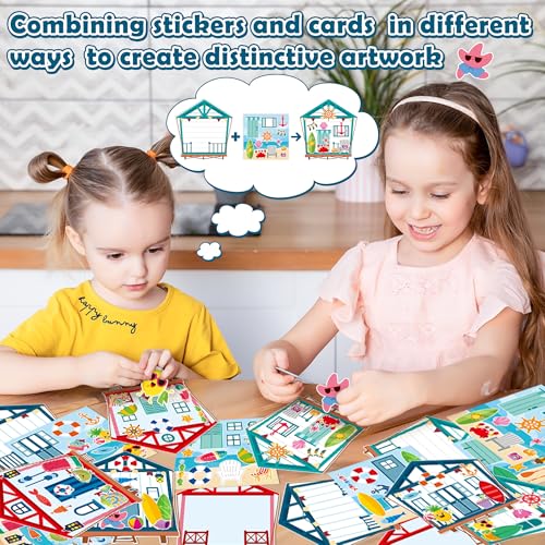 CY2SIDE Summer Seahouse Scene Sticker - 12 Set Hawaiian Luau Sticker Art Craft for Kids School Rewards Make Your Own Starfish Surfboard Ocean House Scene Games Activities Summer Party Favors Supplies - image 4