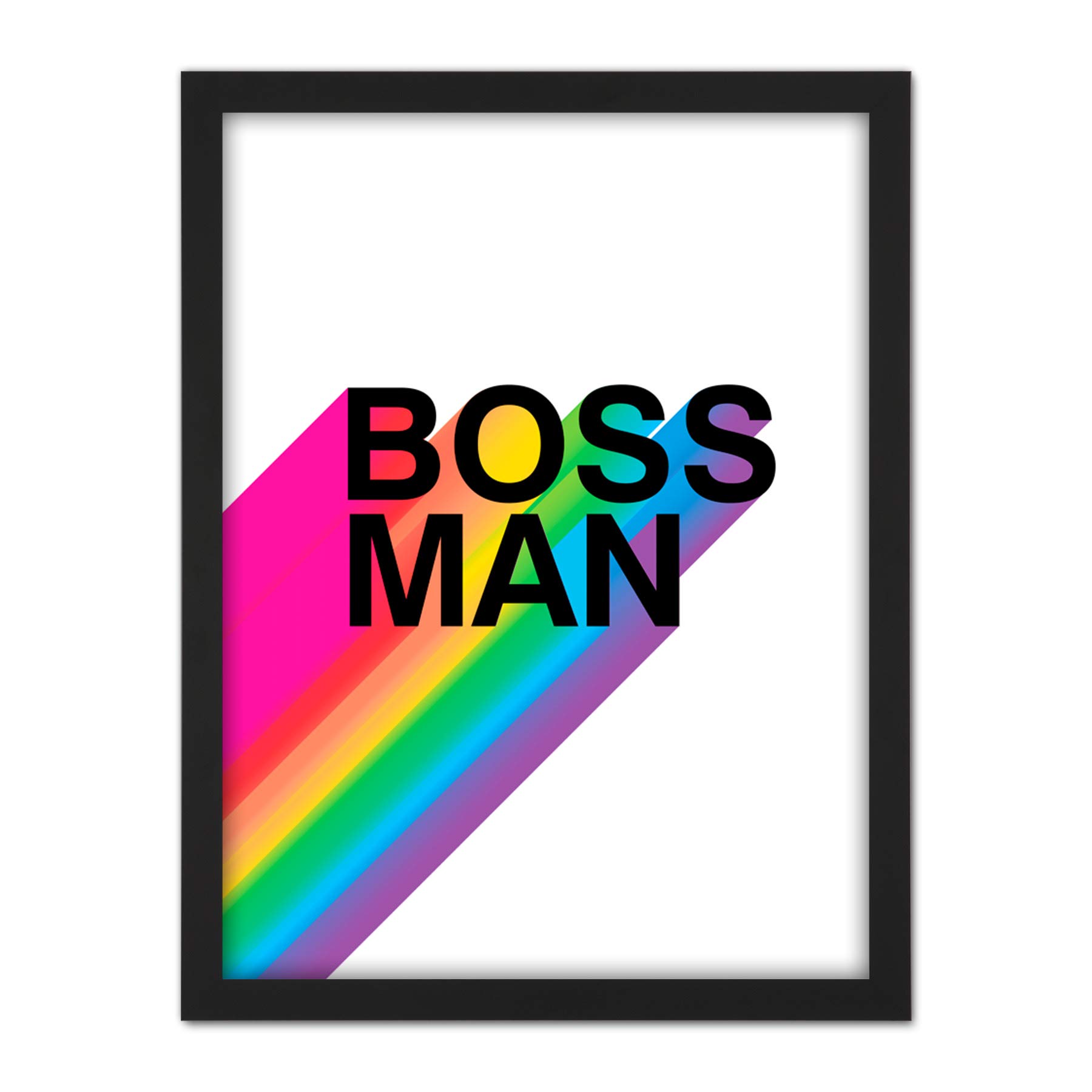 Wee Blue Coo Boss Man Rainbow White Motivational Artwork Framed Wall Art Print 18X24 Inch