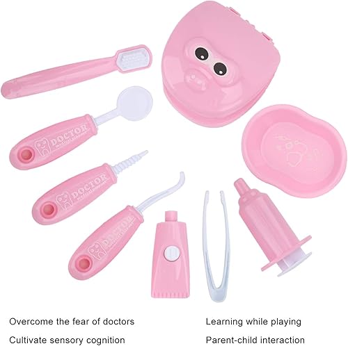 Miniatura 4 de Juego de dientes de juguete, juego de simulación de dentista a cuadros para niños y niñas (rosa)