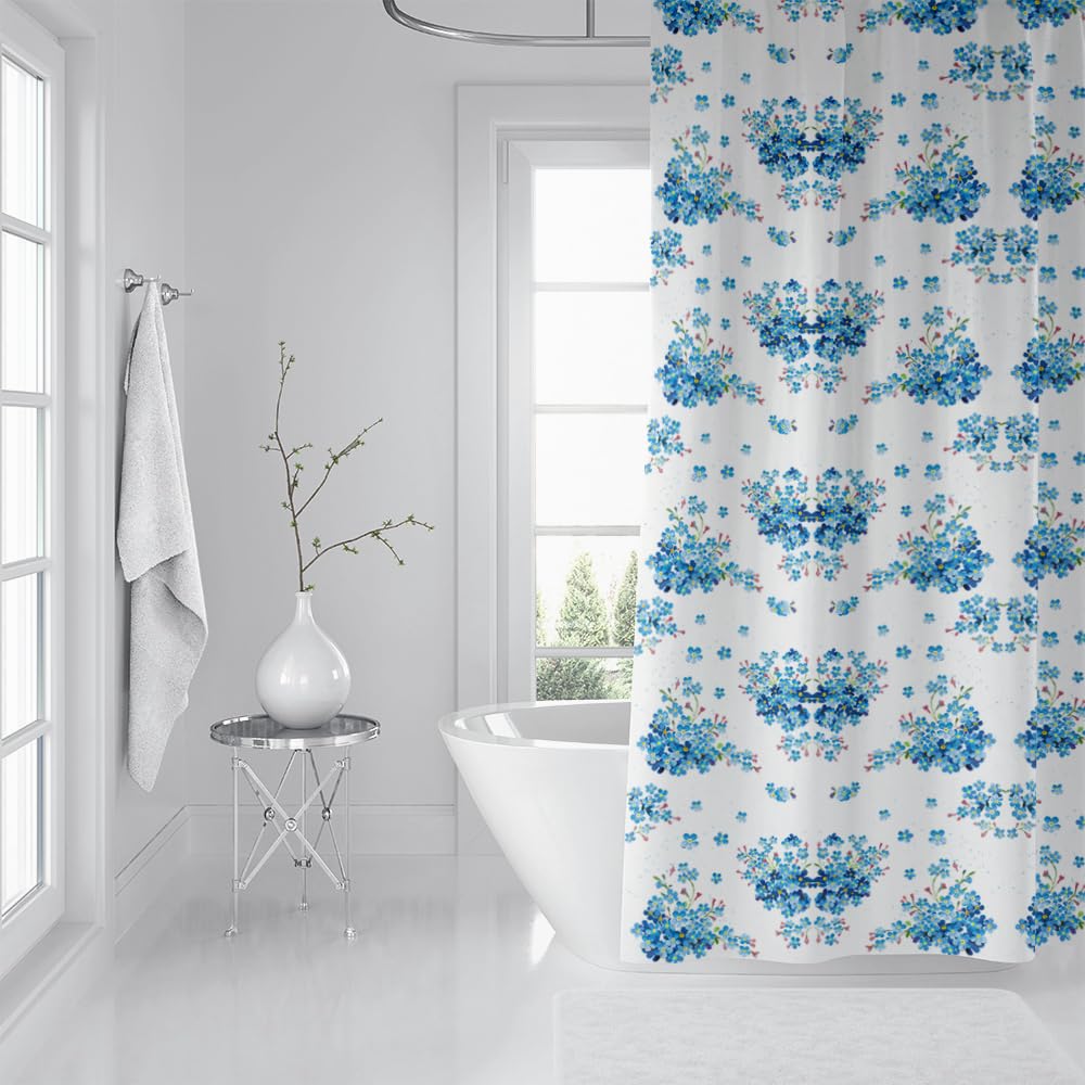 Cortina de Ducha Flor Azul Elegante Cortina Ducha Antimoho Impermeable Lavable Poliéster Tela con 12 Ganchos Bañera Cortinas de Baño para Familiar Dormitorio Hotel(180x220cm)