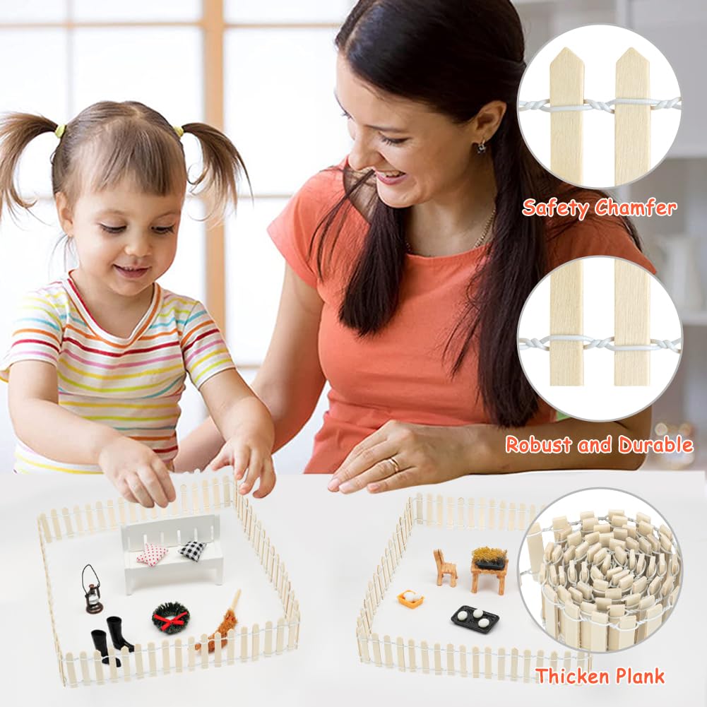 Aolso 2Pack Miniature Garden Kit Wooden Fence Dollhouse DIY, Mini Garden Furniture Gnome Fence, White 90 x 5 cm-Wood color - Image 3