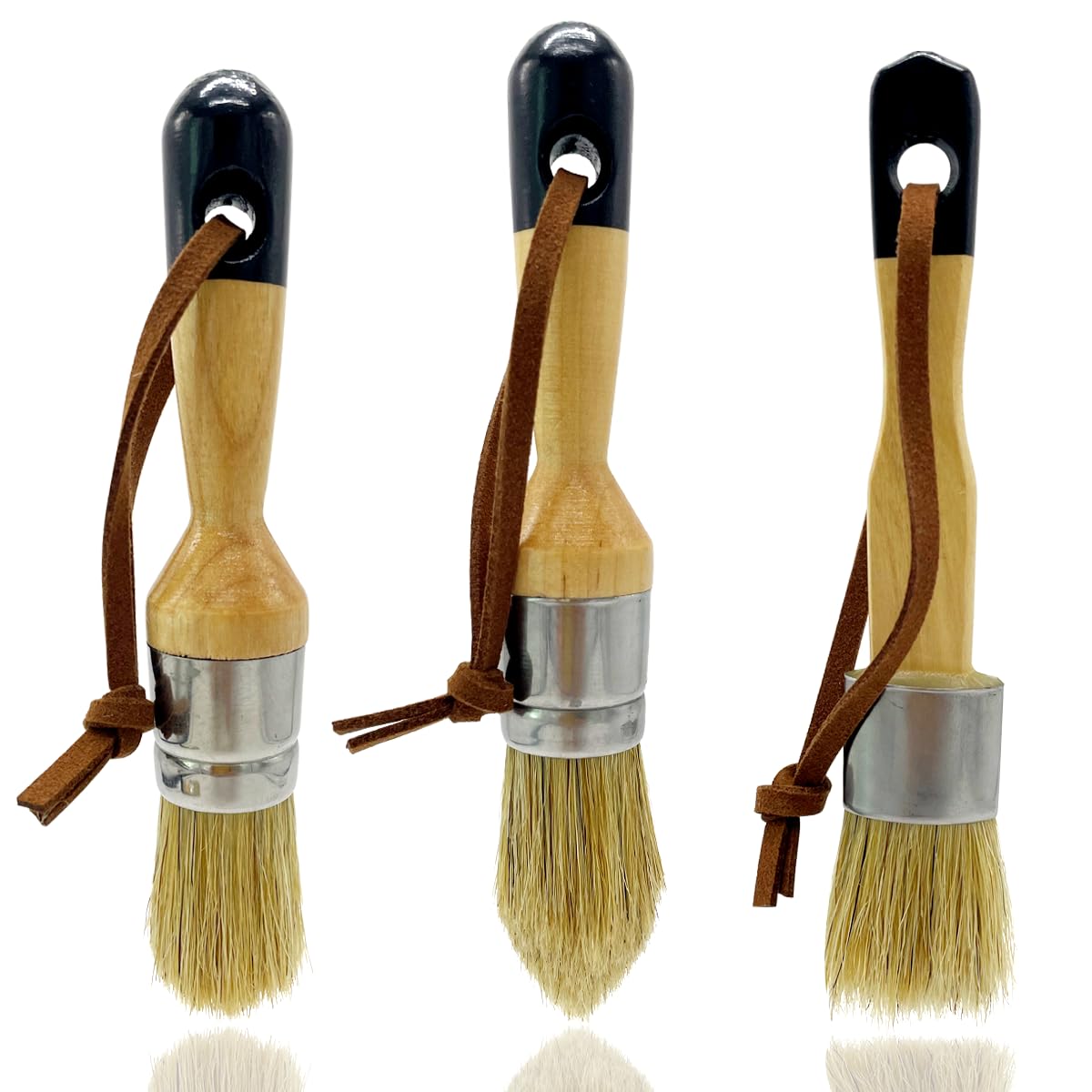 Chalk and Wax Paint Brushes, Wood Paint Brush with Natural Bristles, Including Flat, Pointed and Round Chalked Paint Brushes, Home Decoration Paint Painting Tools Brush(3 Pcs)