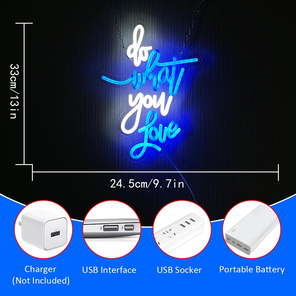 UExnkj-Y Do What You Love Neon Sign Blue White Led Neon Sign Words Neon Lights USB Powered Neon Wall Signs for Bedroom Neon Signs for Wedding, Engagement, Birhthday, Valentines Day Decor