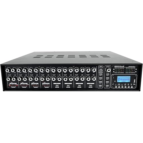 Rockville ROCK MATRIX 4 440W 4-Zone 70V Commercial Amplifier, Matrix Source Routing, Bluetooth 5.0, Emergency Inputs, for Restaurants/Bars/Schools