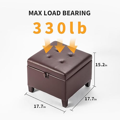 Miniatura 75 de Asense Reposapiés cuadrado tapizado de piel sintética con patas de madera, color gris Style1 Imitación Cuero Gris,Style2 Imitación Cuero