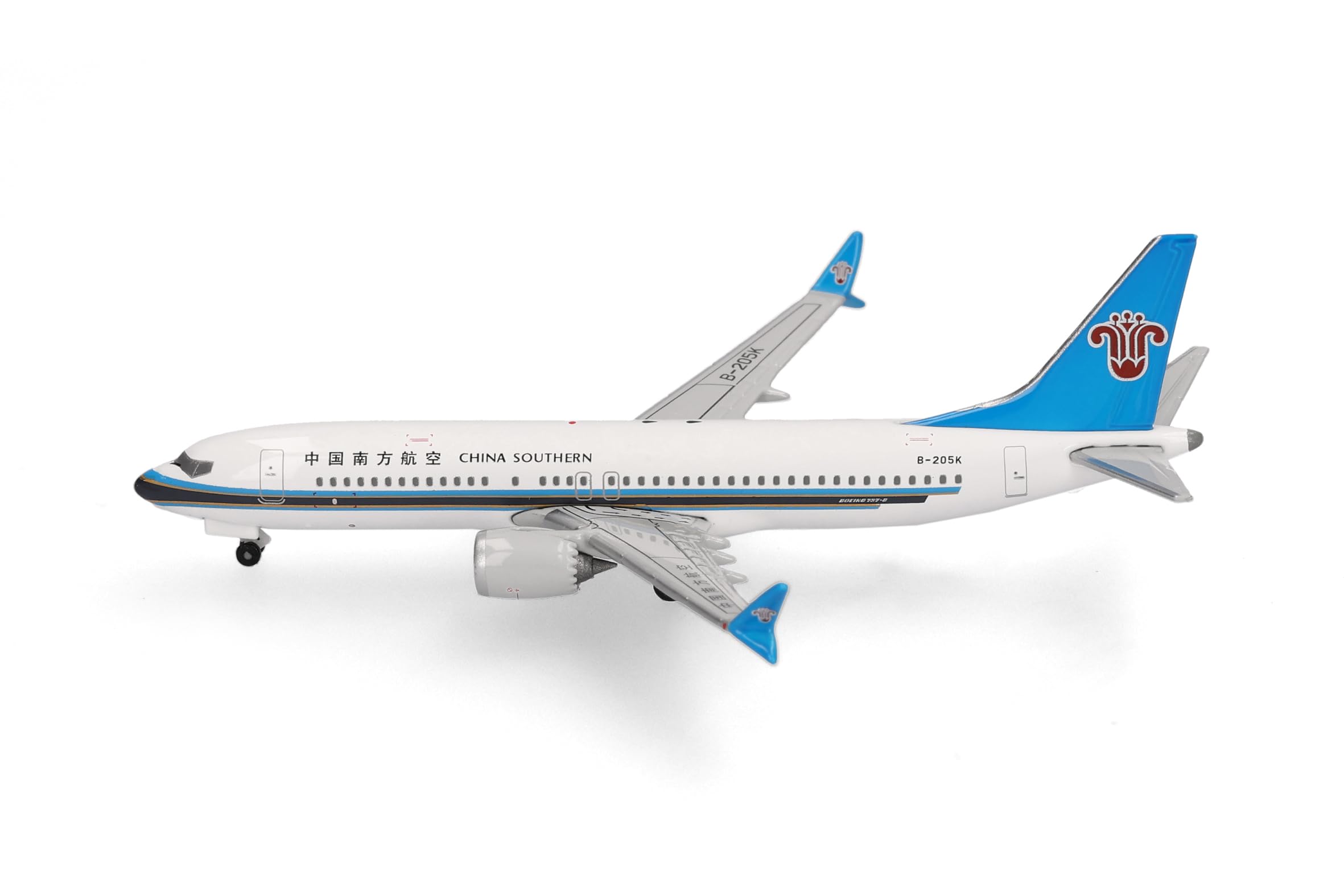 Herpa Miniatura del avión China Southern Airlines Boeing 737 MAX 8, Escala 1:500, Modelo prefabricado, maqueta de colleción, modelismo, Avion sin Soporte, Figura Metal