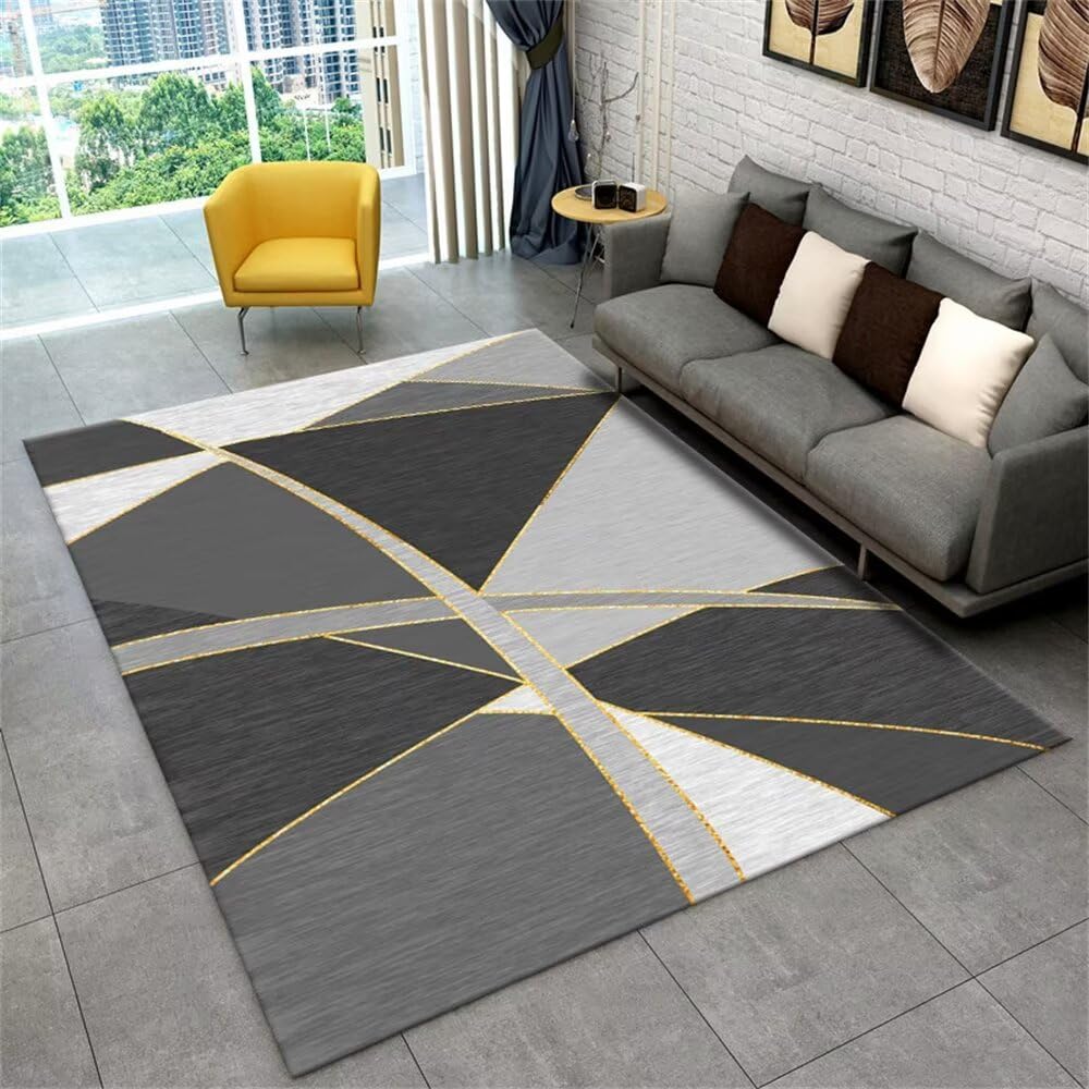 Tapis de salon gris 200x300cm à motif géométrique moderne doré pour une décoration chic
