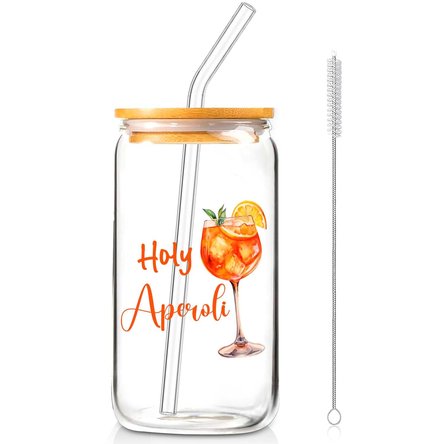 Aperol Spritz Bicchieri in vetro con coperchio, cannuccia Aperol Spritz accessori, regalo per donna Aperol Spritz