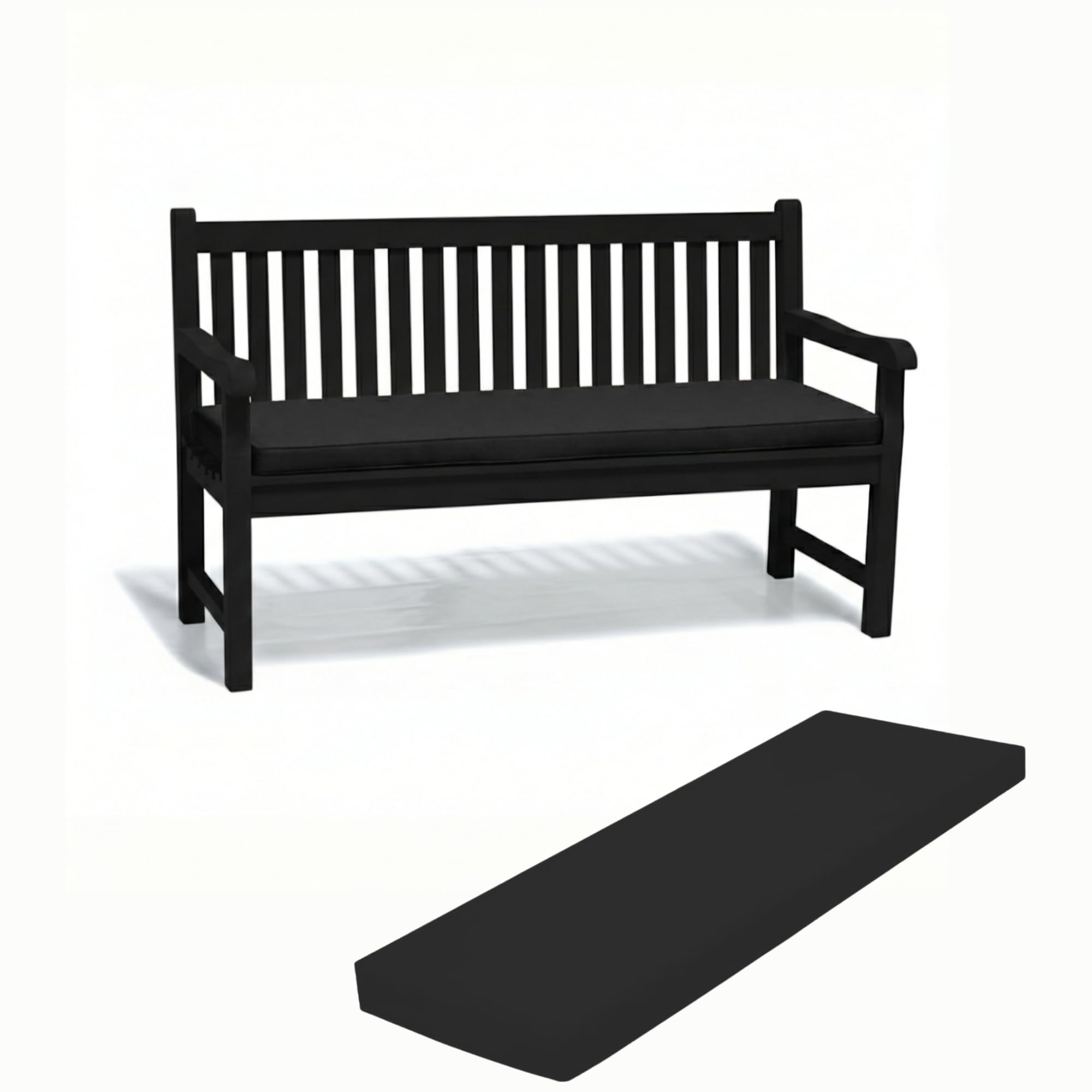 Cuddle Cloud Waterproof Outdoor Bench Cushion for Lawn, Garden & Patio – 2/3/4 Seater Long Bench Seat Pad with Removable Washable Cover (Black, 2 Seater 108cm x 45cm x 5cm) — image 1