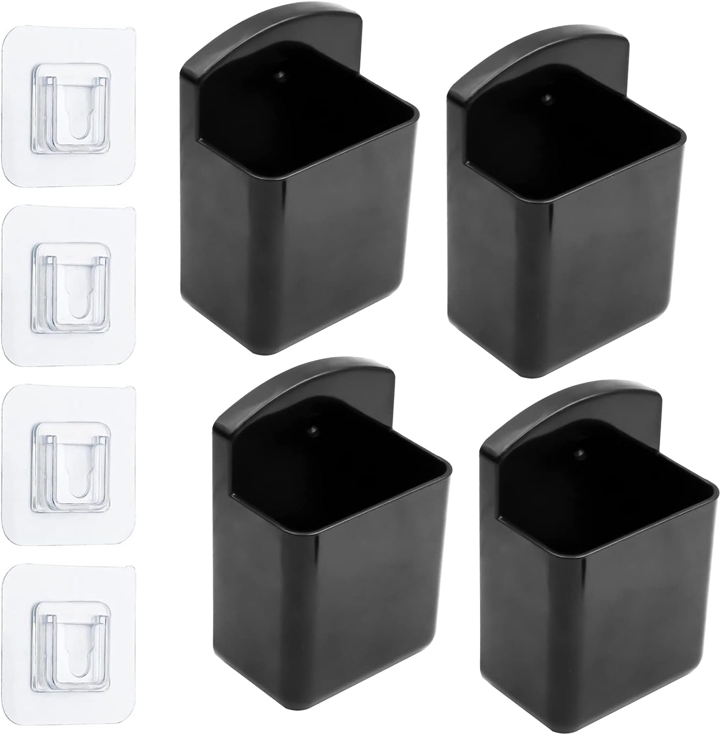 4 Pack Self Adhesive TV Air Conditioner Remote Control Holder Wall Mount Storage Box Organizer (Black)