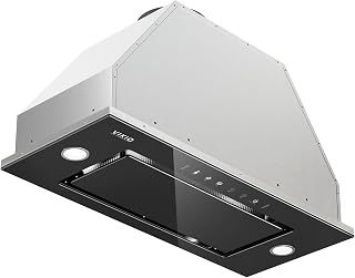 VIKIO HOME Range Hood Insert 30 Inch - Built-in 900 CFM Ducted/Ductless Range Hood with 3 Speed Fan, Black Stainless Steel & Tempered Glass with Gesture Sensing &Touch Control for Over Kitchen Stove