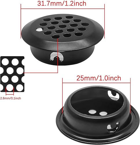 Miniatura 2 de Piutouyar 20 rejillas de ventilación redondas de 0.984 in1 pulgada, rejillas de ventilación circulares de acero inoxidable para cocina, baño,