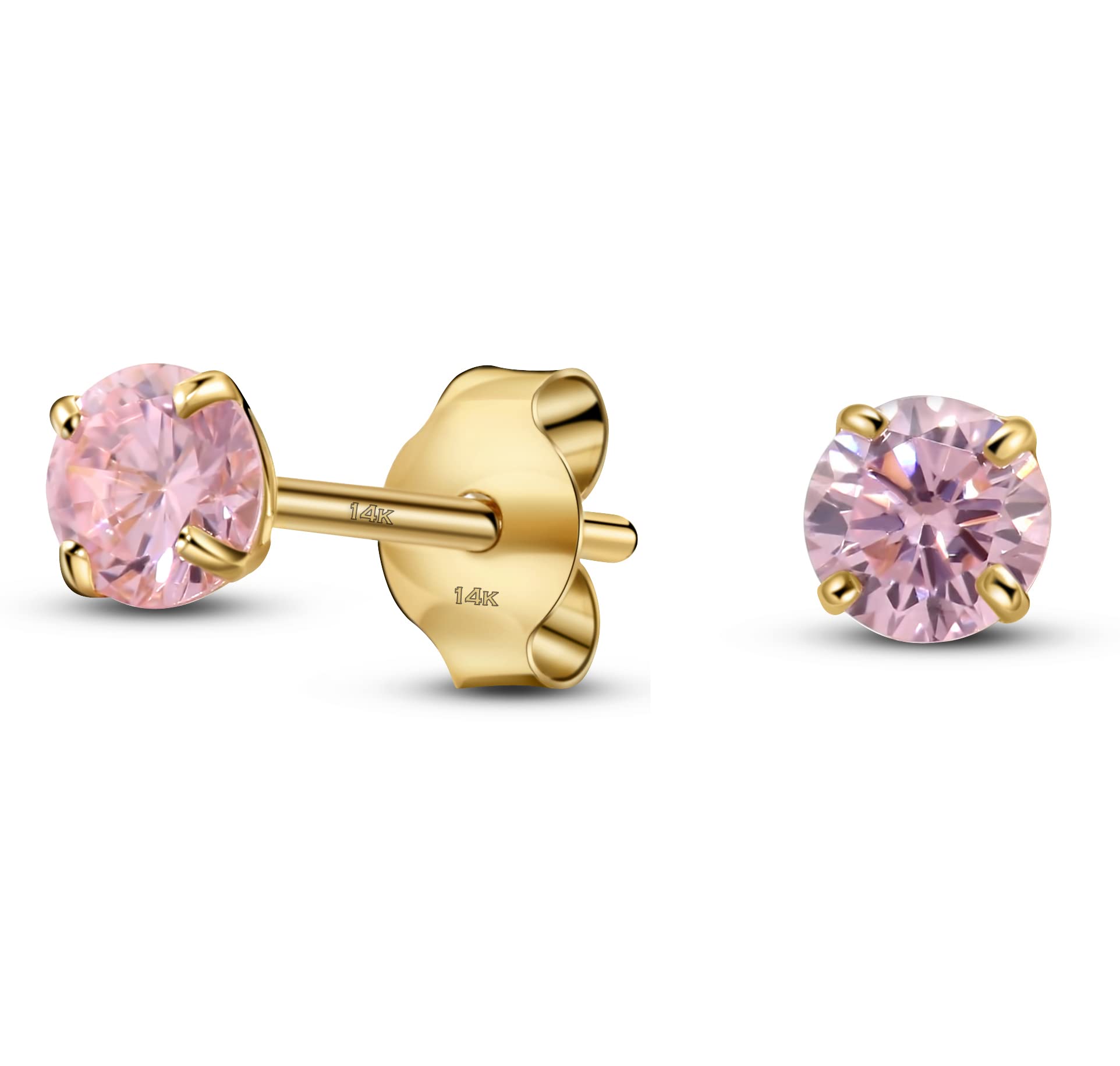 Solid 14K Yellow Gold Round Solitaire Simulated-Birthstone Stud Earrings