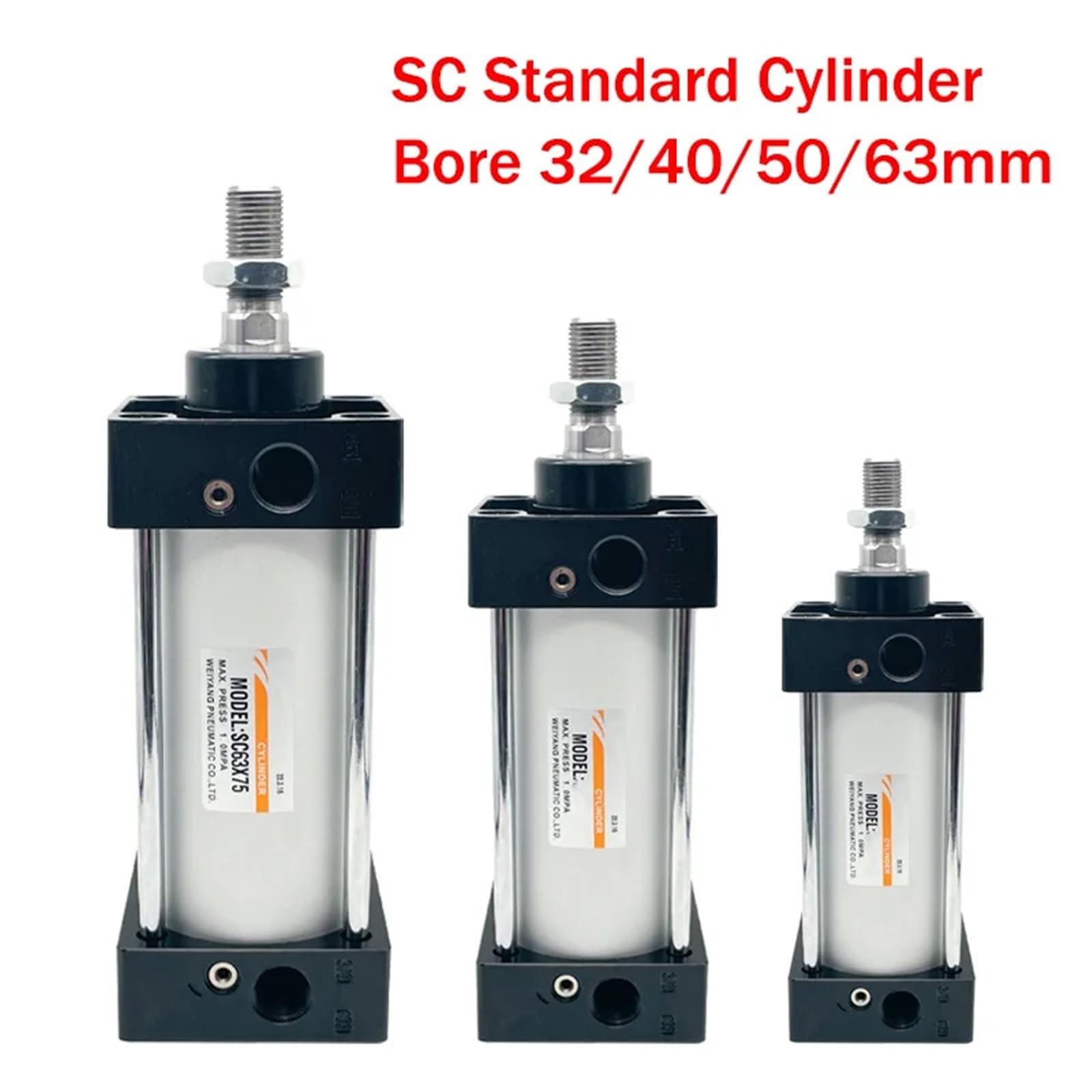 Cylinder pneumatyczny SC32/40/50/63 mm skok 25-1000 mm dwustronnego działania aluminiowe standardowe cylindry pneumatyczne (skok 125 mm, SC63 (otwór 63 mm))