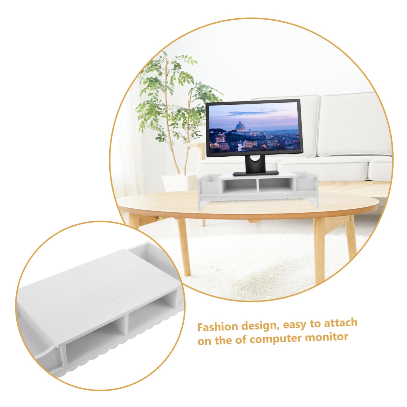 Étagère de Bureau pour Écran, Rangement PVC Blanc, Tiroir