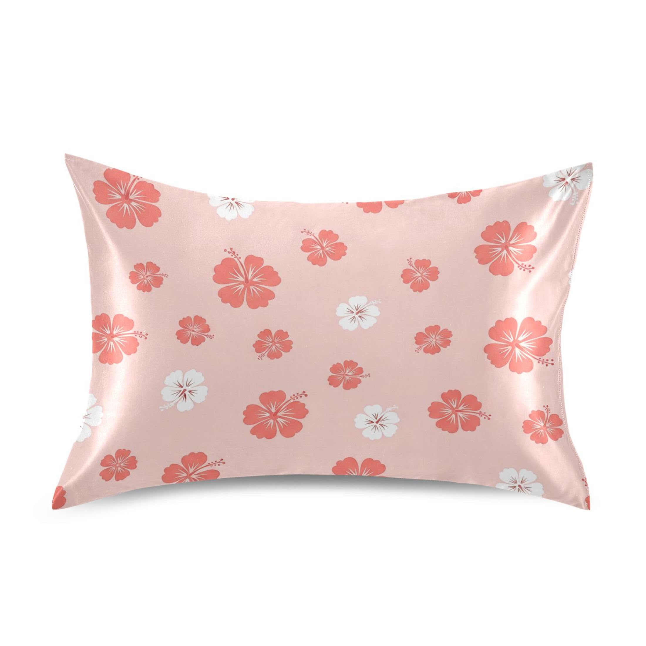Fuauuyl Pillowcase King Size 20x40 in, Hibiscus Pink Soft Breathable Satin Pillow Case for Hair and Skin with Envelope Closure Wrinkle-Free