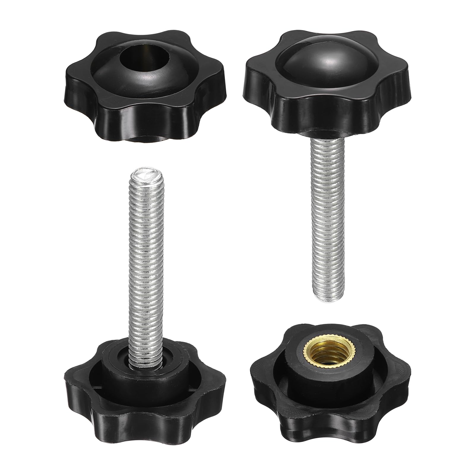 sourcing map 2 Set Star Knobs M8 x 40mm Male + M8 Female Thread 38mm Head Metric 6-Star Threaded Stud Clamping Handles Screw in Through Hole Hand Jig Knob Thumb Screws, Black