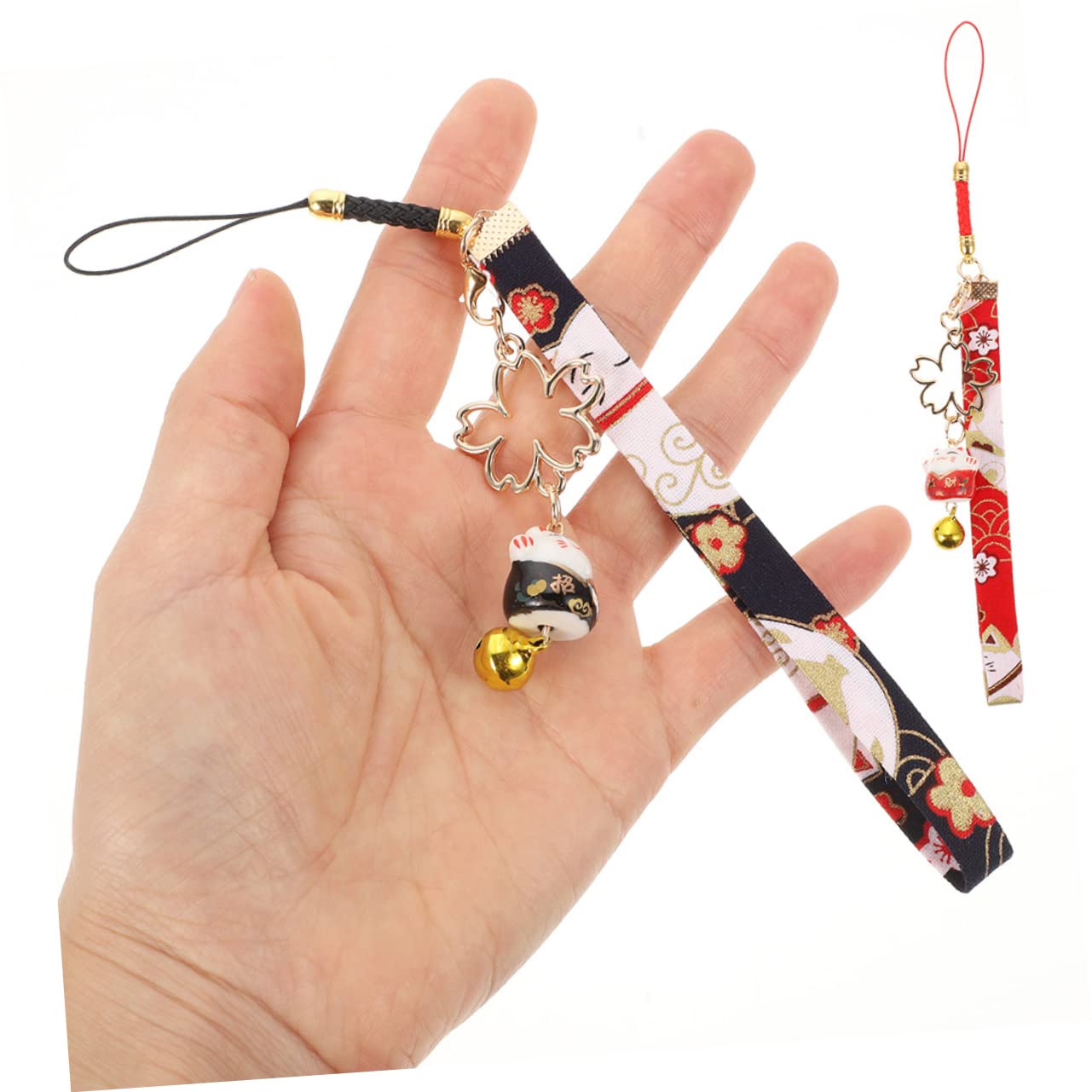 Gadpiparty 16piezas Colgantes De Gato Campana Para Teléfono Lanyards Decorativos De Japonesa Accesorios De Teléfono Móvil Para Buenas Negros y Rojos