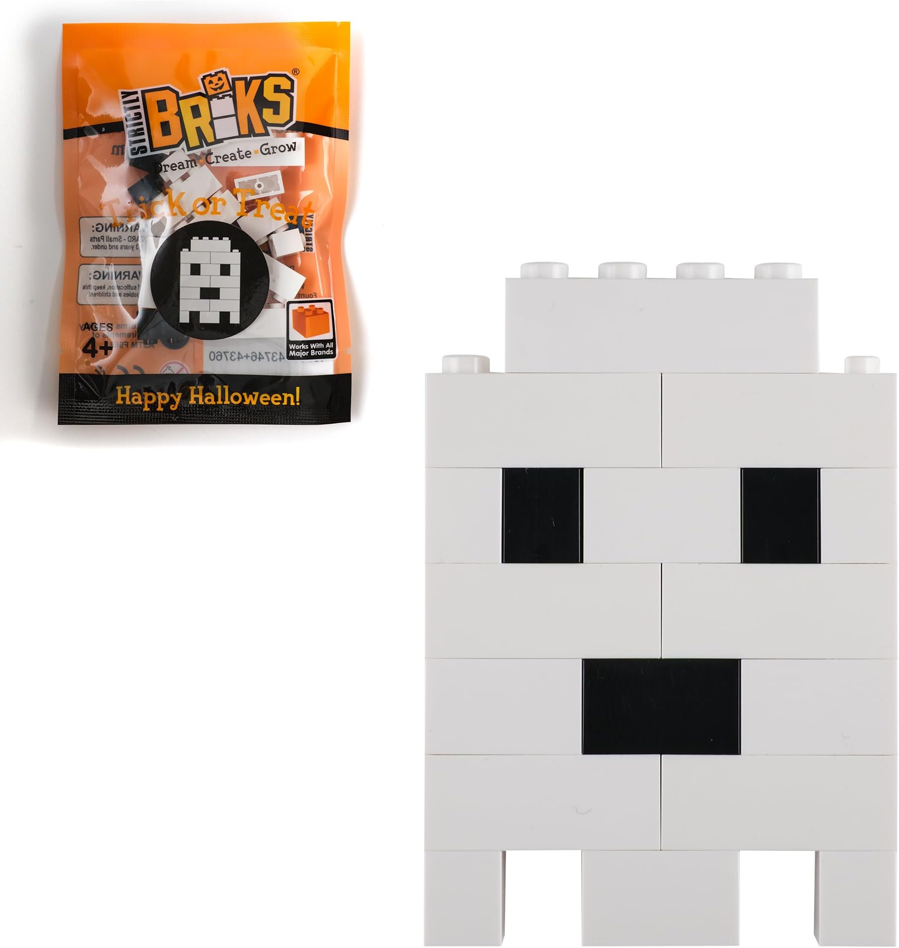 Strictly Briks Toy Building Block, Halloween Ghost Bricks, 15 Trick or Treat Goody Bags, 18 Pieces per Pack, 100% Compatible with All Major Brands, for Kids Ages 4+
