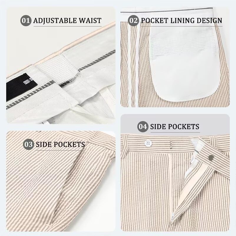 Mens Suit 2 Piece Seersucker Striped Jacket Blazer Shorts Suits Summer Tuxedo Set Grooms SearSucker Men Suits Wedding3